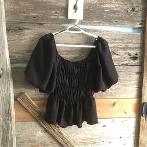 Anthropologie RO & DE Size Med Black Blouse with Bubble Sleeves